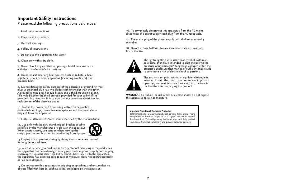 Important safety instructions | JBL ON Stage Micro II User Manual | Page 2 / 10