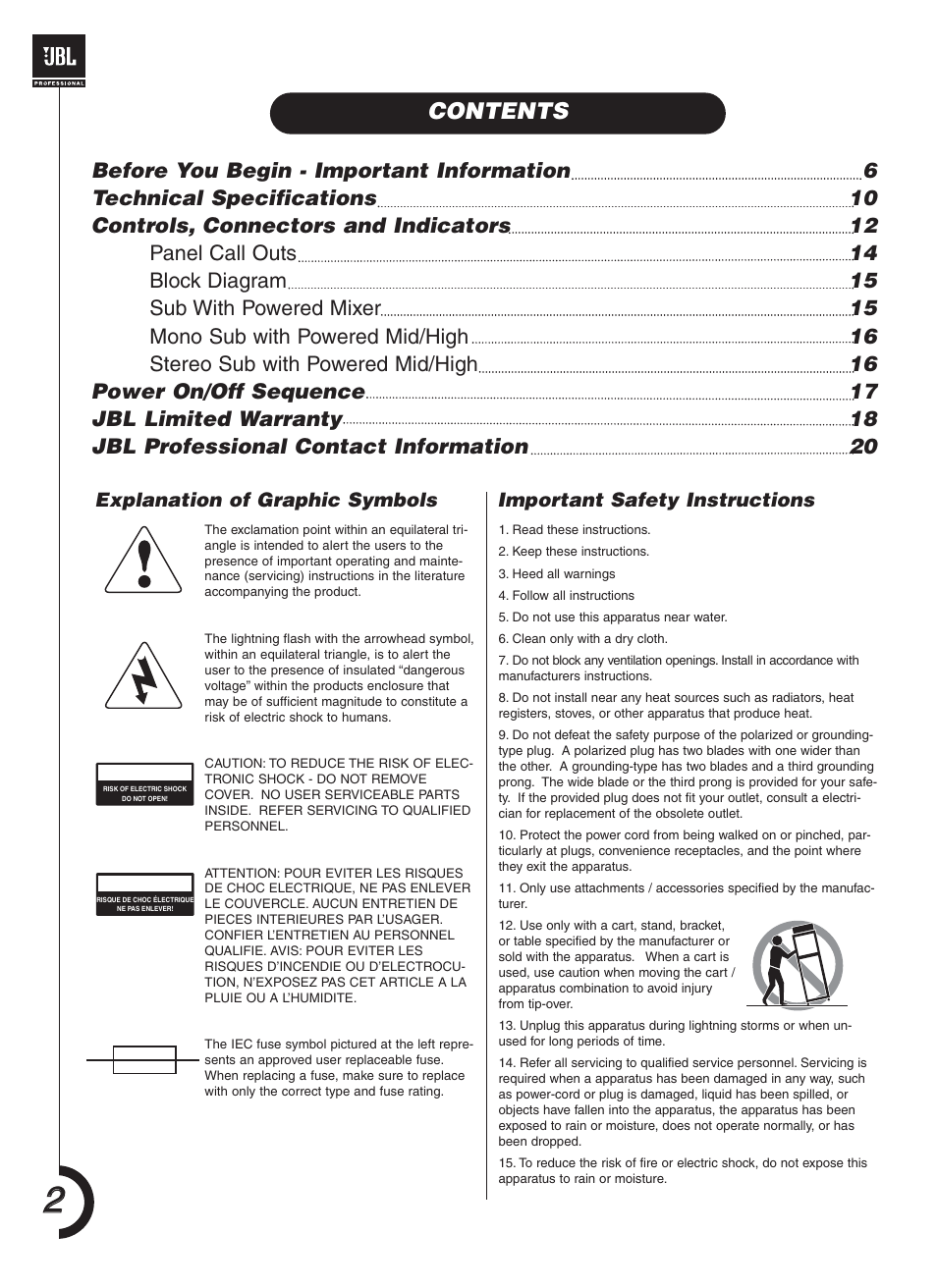 JBL JRX118SP User Manual | Page 2 / 20