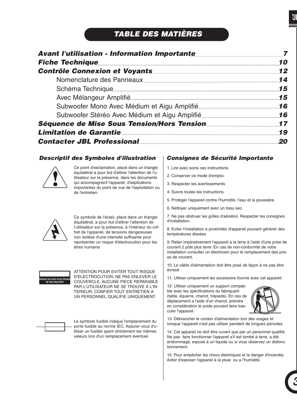 JBL JRX118SP User Manual | Page 3 / 20