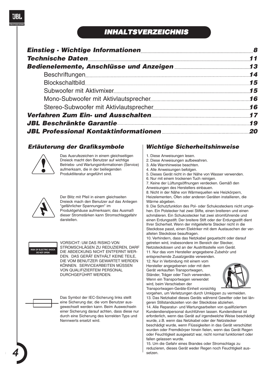 JBL JRX118SP User Manual | Page 4 / 20