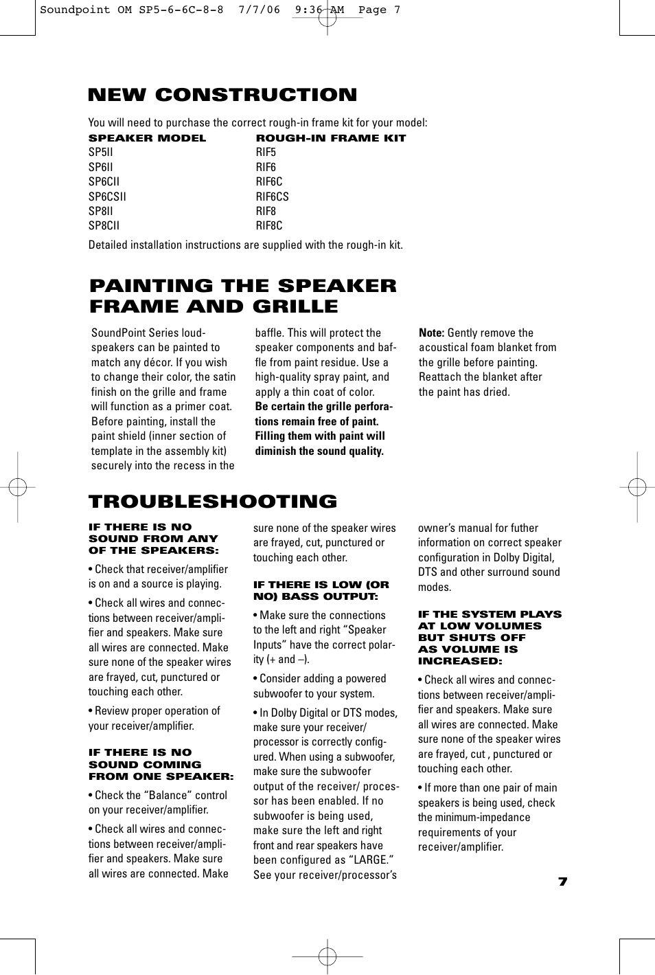 Troubleshooting | JBL SOUNDPOINT SERIES SP8II User Manual | Page 7 / 8