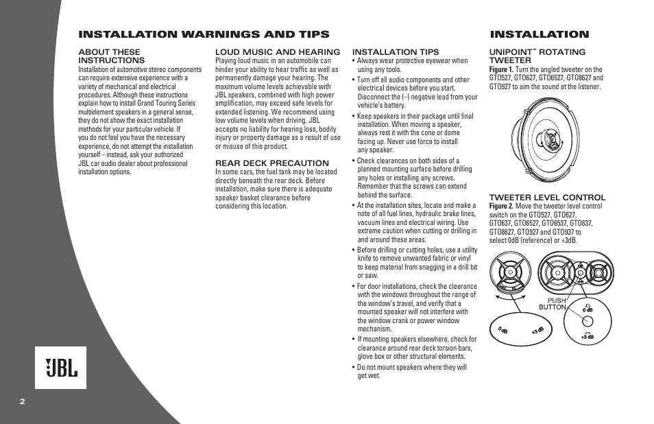 JBL GTO8627 User Manual | Page 2 / 4