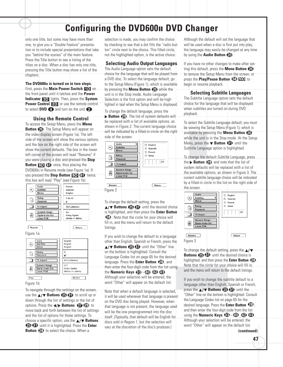 Configuring the dvd600, Dvd changer | JBL DVD600II User Manual | Page 47 / 72