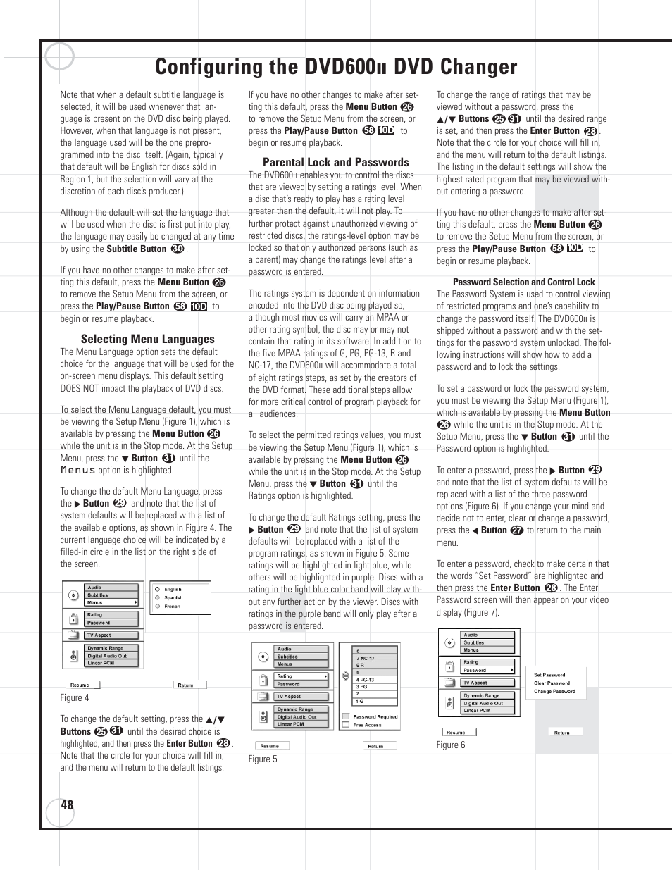 Configuring the dvd600, Dvd changer | JBL DVD600II User Manual | Page 48 / 72