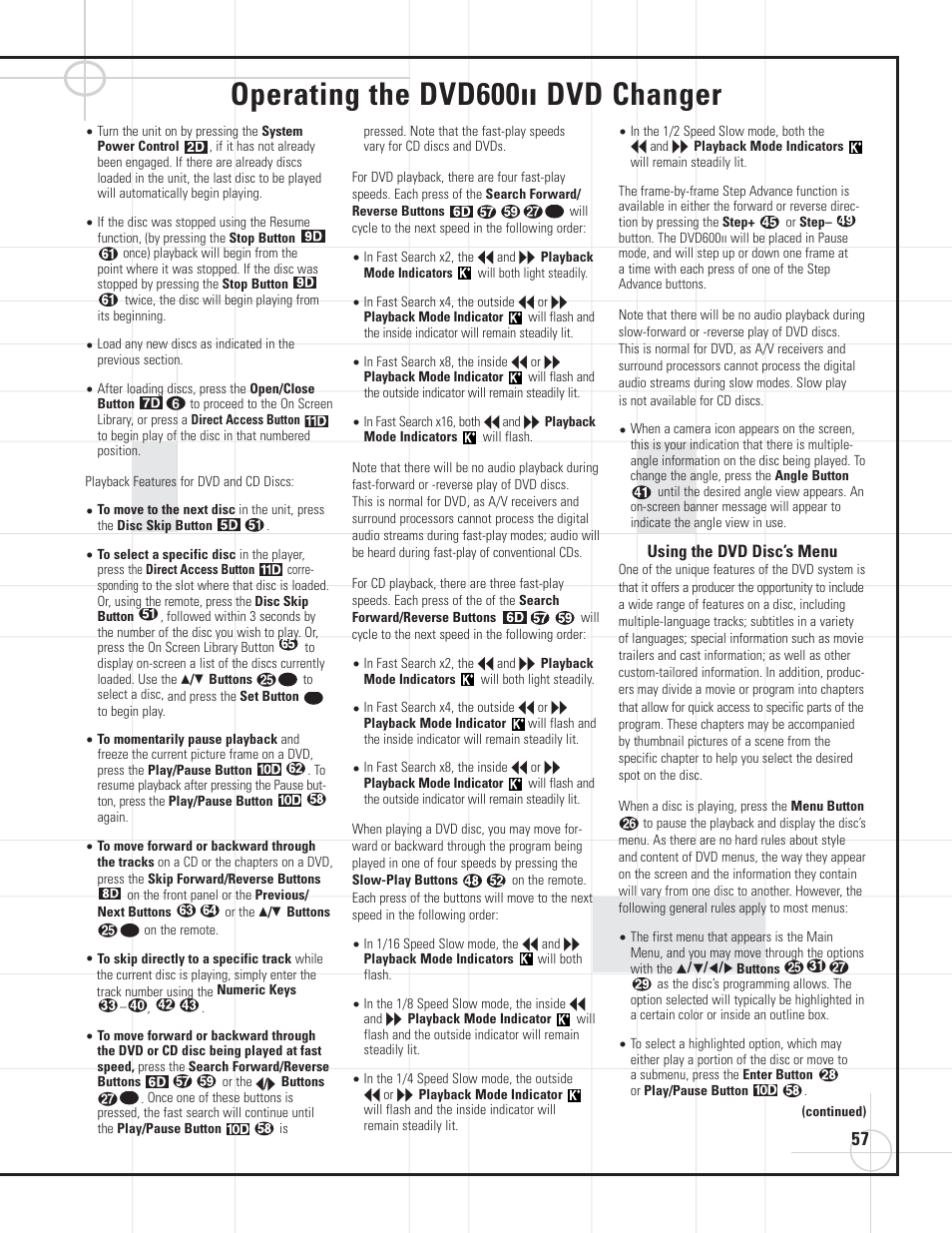 Operating the dvd600, Dvd changer | JBL DVD600II User Manual | Page 57 / 72