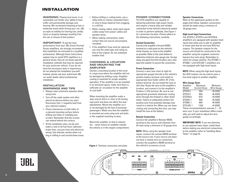 Installation | JBL GTO755.6 User Manual | Page 2 / 8