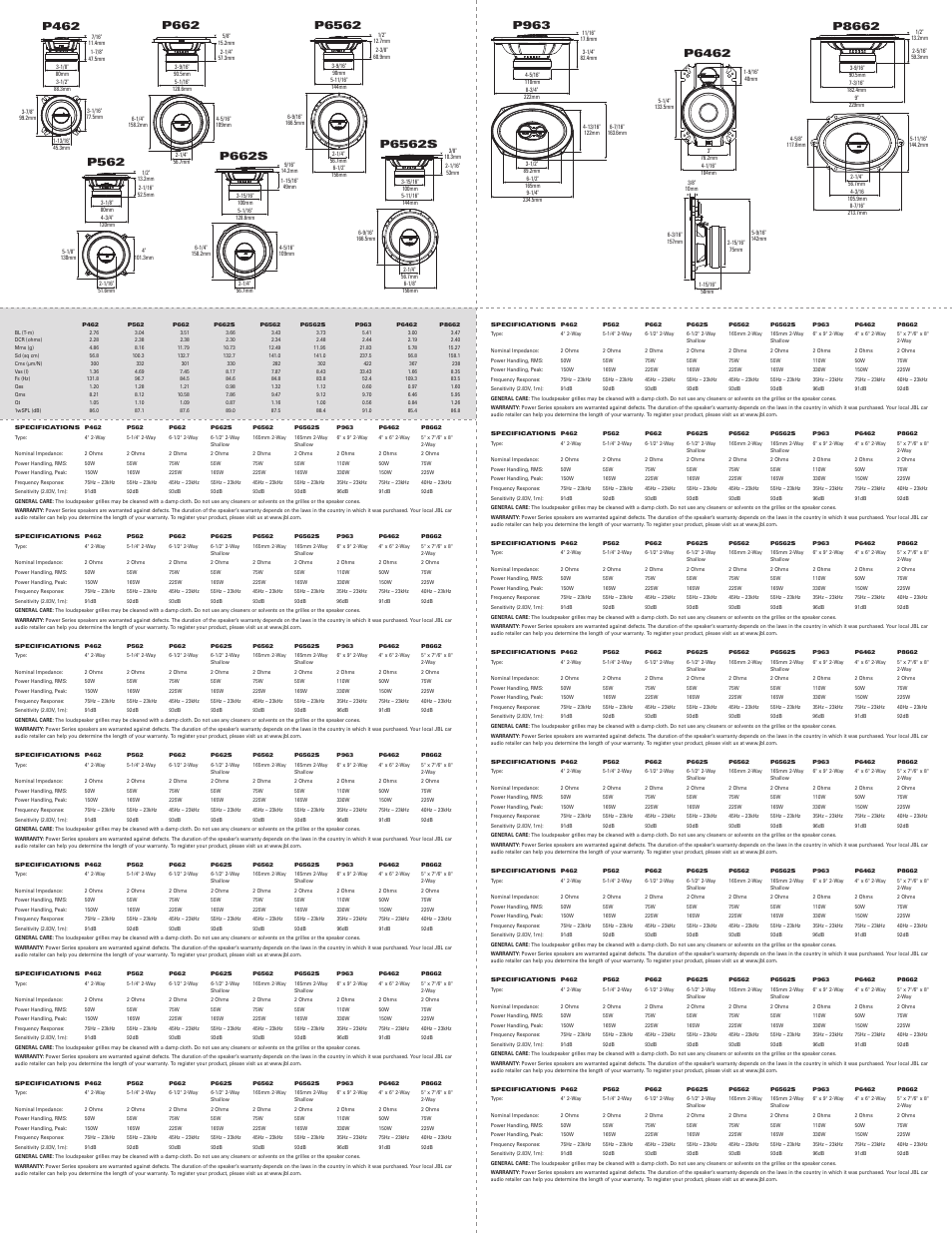 P462, P562, P662 | P662s, P6562, P6562s, P963, P6462, P8662 | JBL Power Series P6562 User Manual | Page 10 / 11