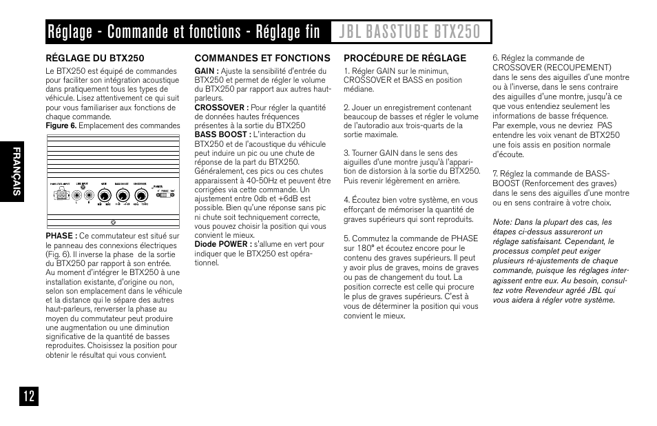 JBL BASSTUBE BTX250 User Manual | Page 12 / 33