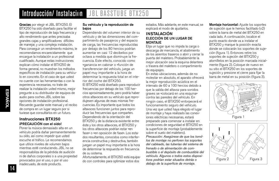 JBL BASSTUBE BTX250 User Manual | Page 14 / 33