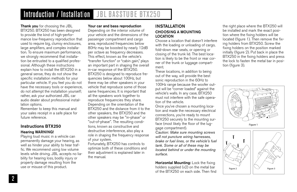 JBL BASSTUBE BTX250 User Manual | Page 2 / 33