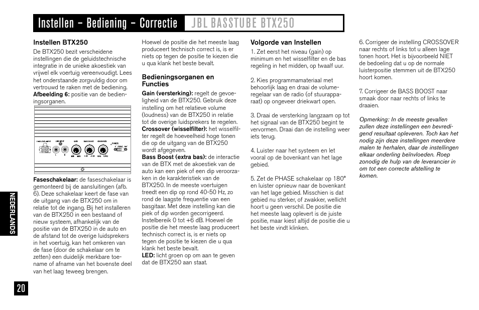 JBL BASSTUBE BTX250 User Manual | Page 20 / 33