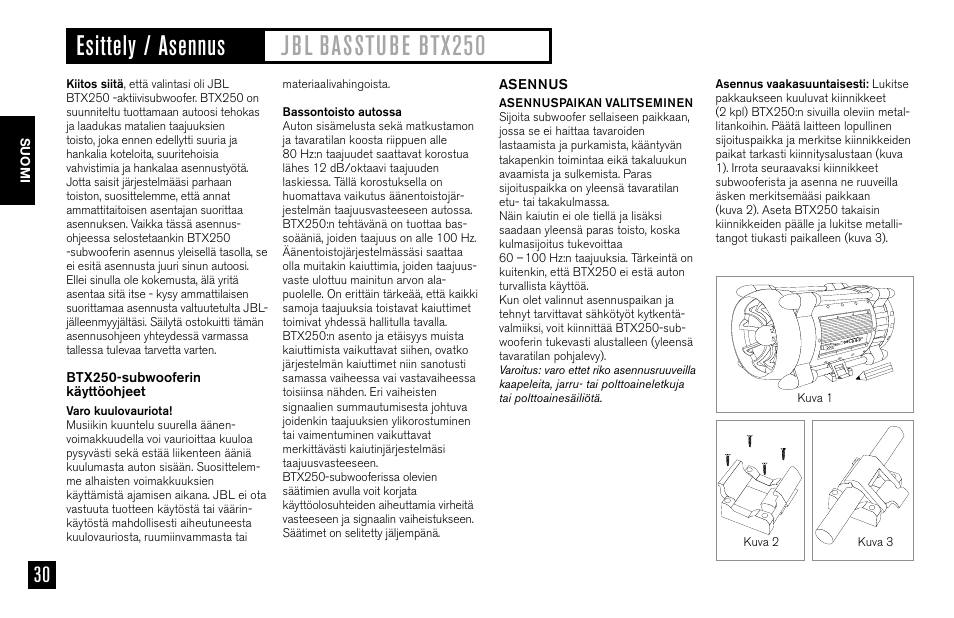 JBL BASSTUBE BTX250 User Manual | Page 30 / 33