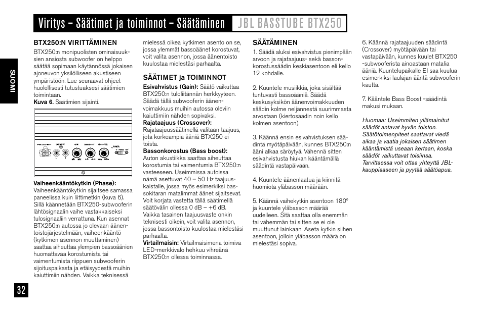 JBL BASSTUBE BTX250 User Manual | Page 32 / 33