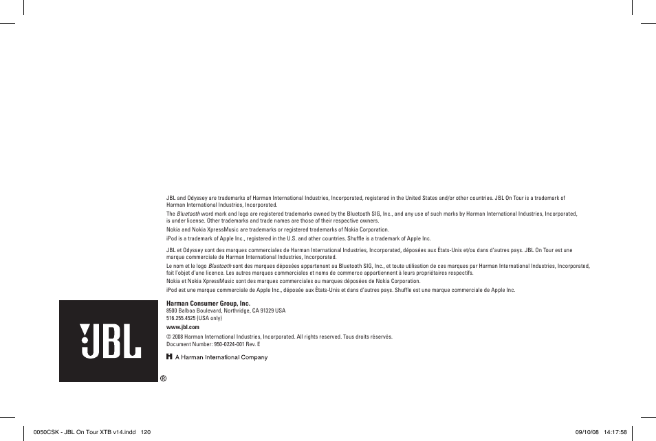 JBL 950-0224-001 User Manual | Page 11 / 11