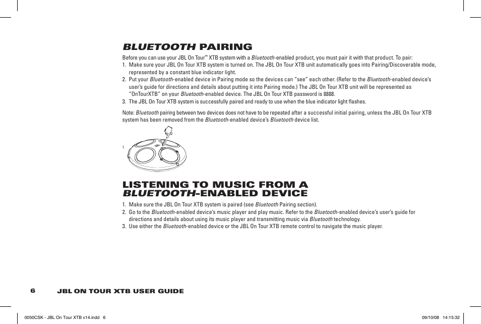 Bluetooth pairing | JBL 950-0224-001 User Manual | Page 6 / 11