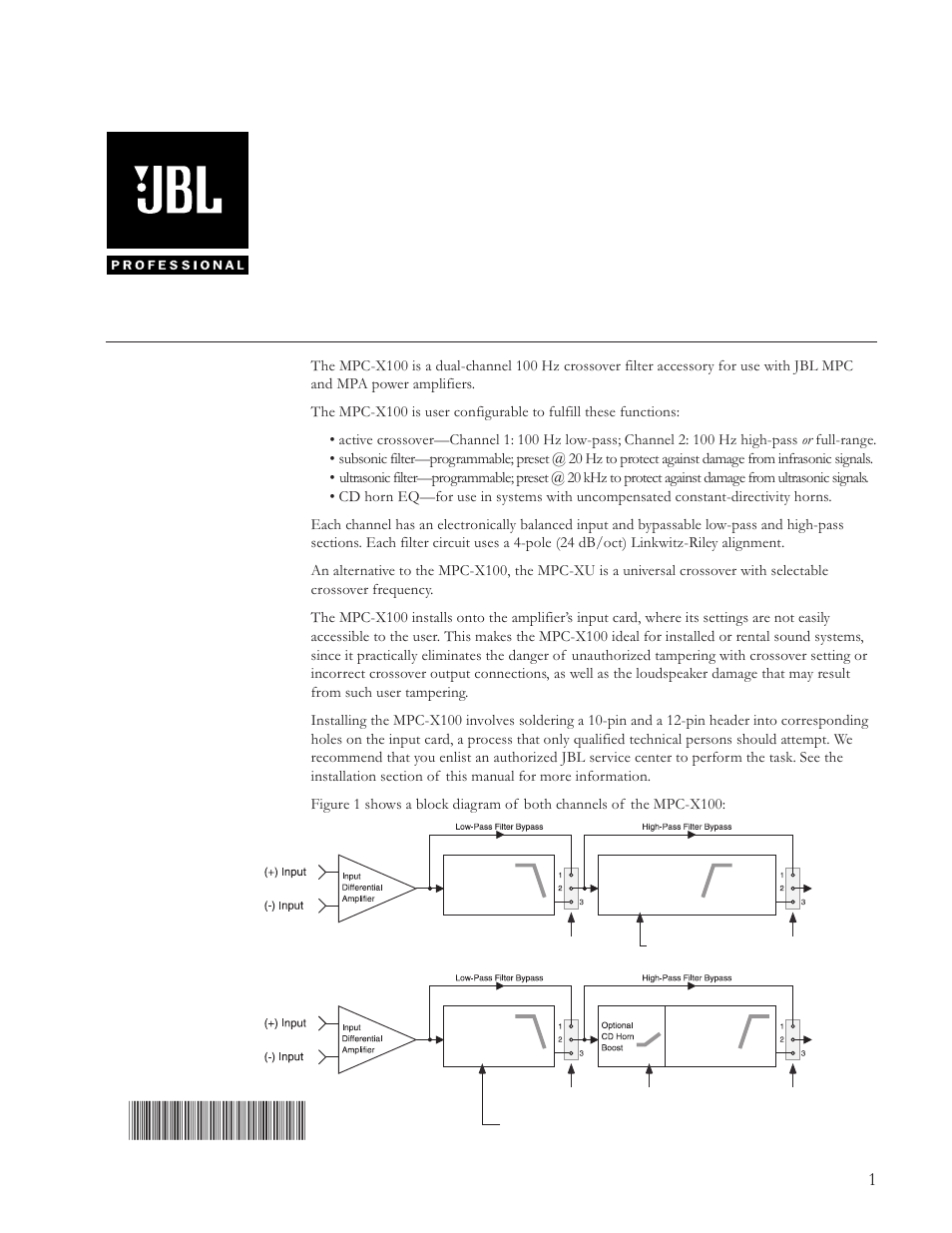 JBL MPC-X100 100 Hz User Manual | 8 pages