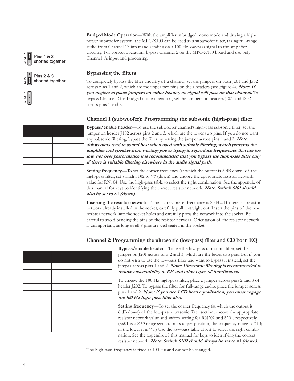 Bypassing the filters | JBL MPC-X100 100 Hz User Manual | Page 4 / 8