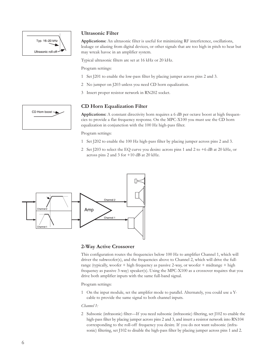 6ultrasonic filter, Cd horn equalization filter, Way active crossover | JBL MPC-X100 100 Hz User Manual | Page 6 / 8