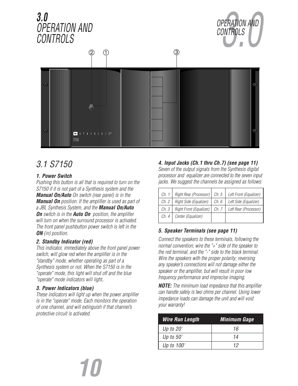 0 operation and controls | JBL S7150 User Manual | Page 10 / 20