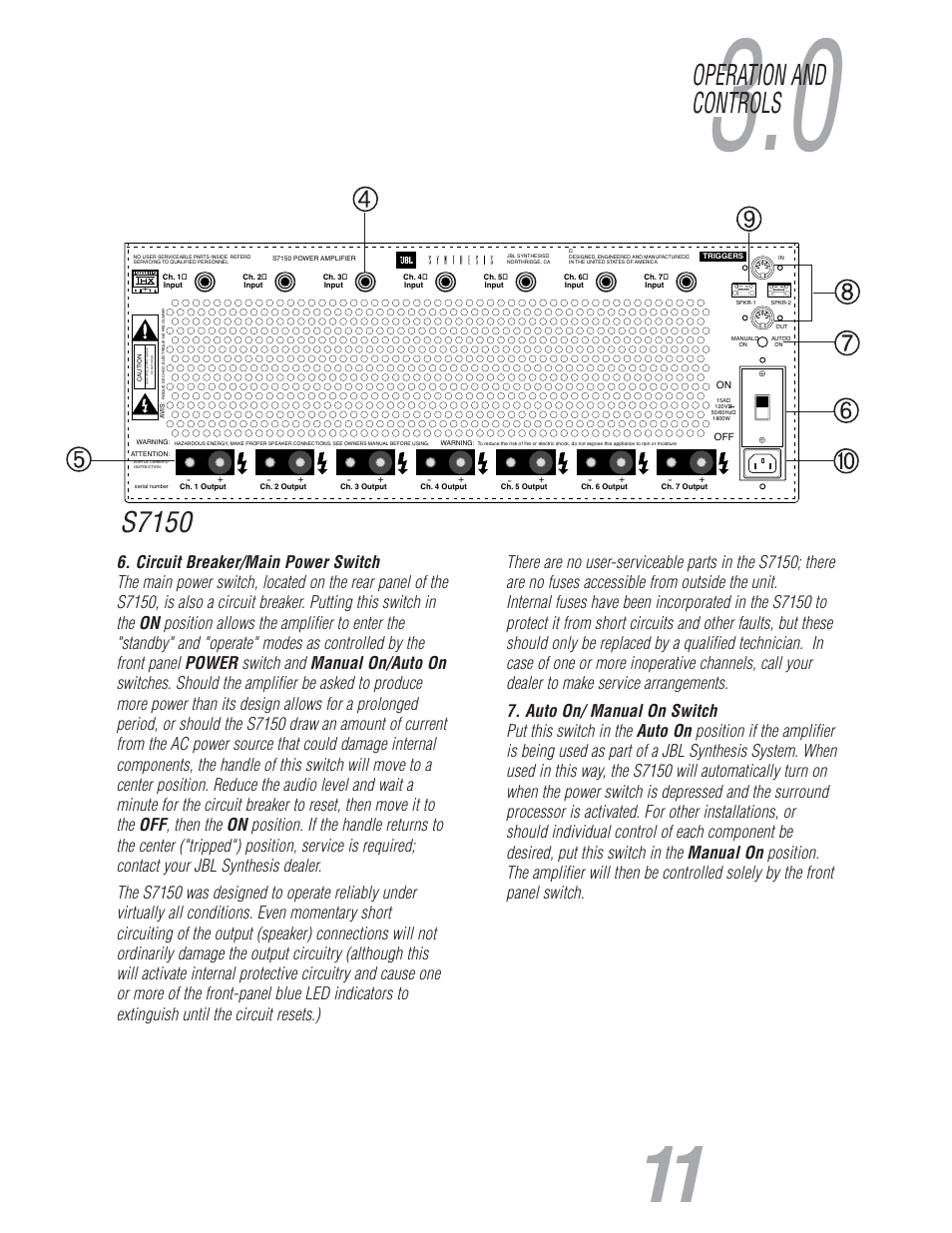 Operation and controls s7150, S7150 | JBL S7150 User Manual | Page 11 / 20