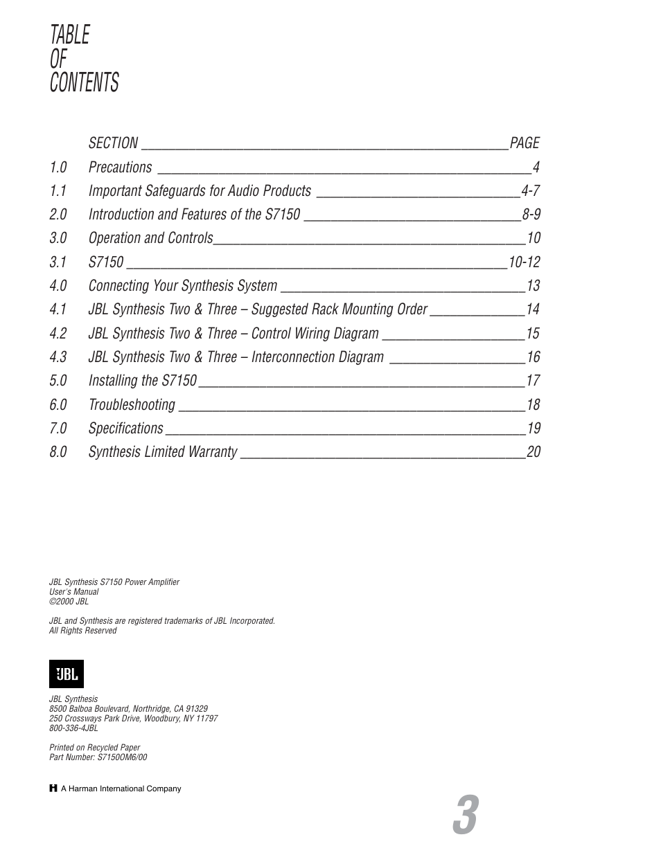 JBL S7150 User Manual | Page 3 / 20