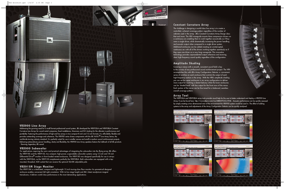 Vrx900 line array, Constant curvature array, Amplitude shading | Vrx900 subwoofer, Vrx915m stage monitor, Array tool | JBL V R X 9 1 5 S User Manual | Page 2 / 3