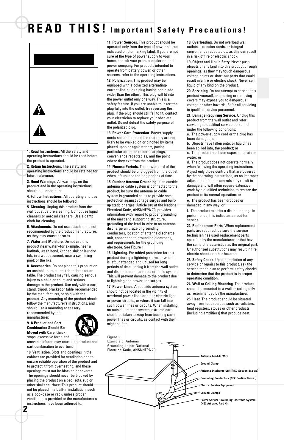 Caution, Risk of electric shock do not open | JBL S412PII User Manual | Page 2 / 8