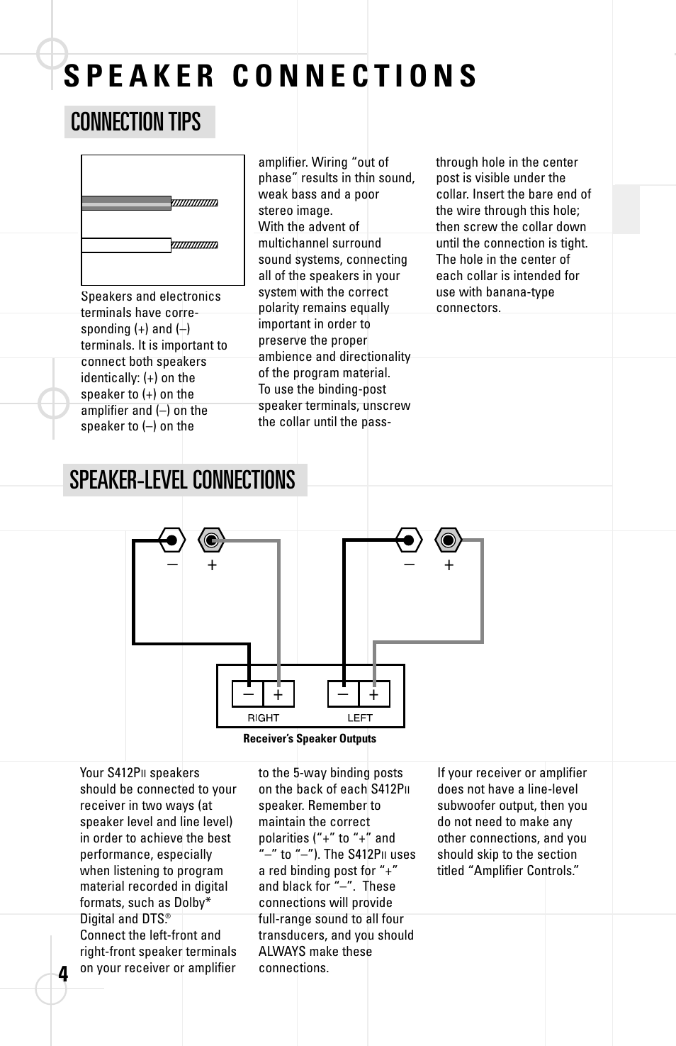 Connection tips speaker-level connections | JBL S412PII User Manual | Page 4 / 8