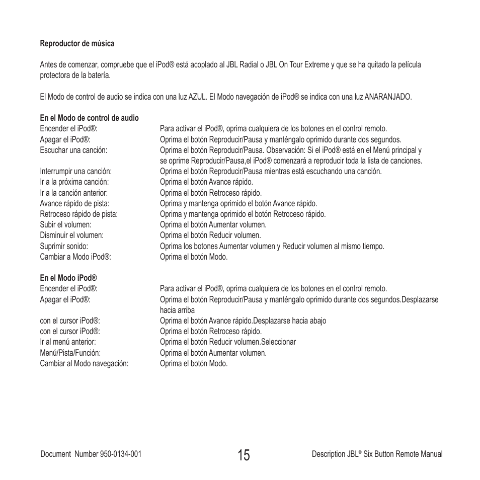 JBL Six Button Remote User Manual | Page 16 / 26