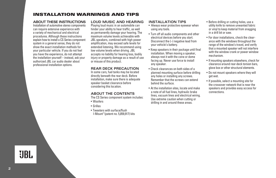 JBL CS2165C User Manual | Page 2 / 4