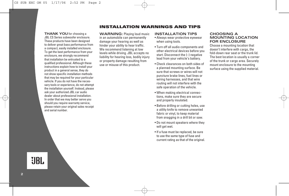 JBL CS1204T User Manual | Page 2 / 4