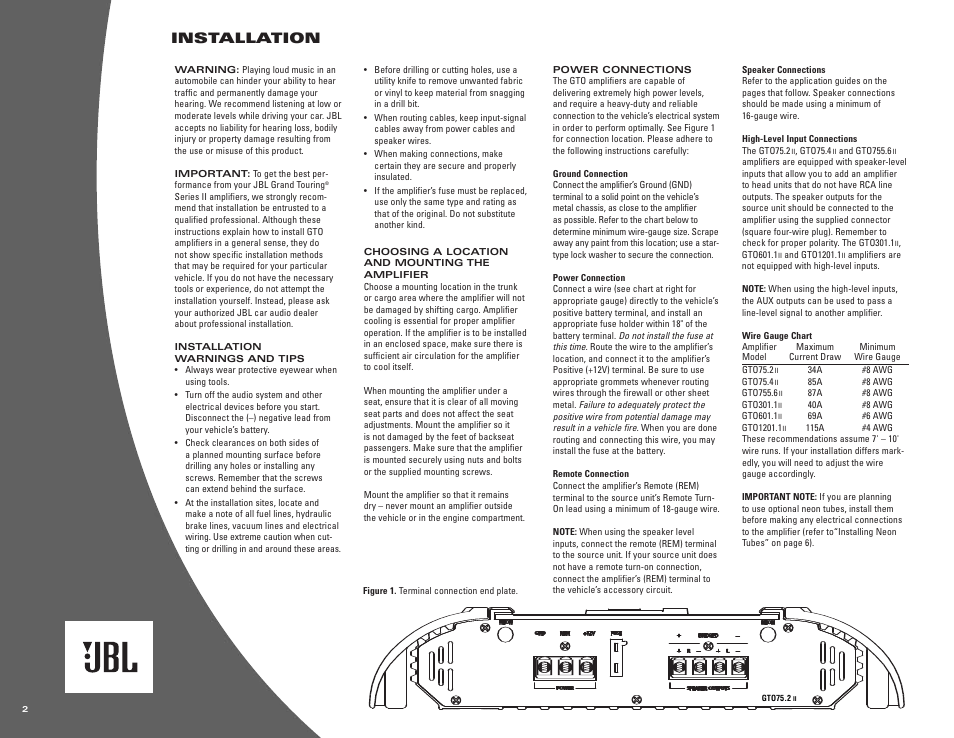 Installation | JBL gto601.1 II User Manual | Page 2 / 8