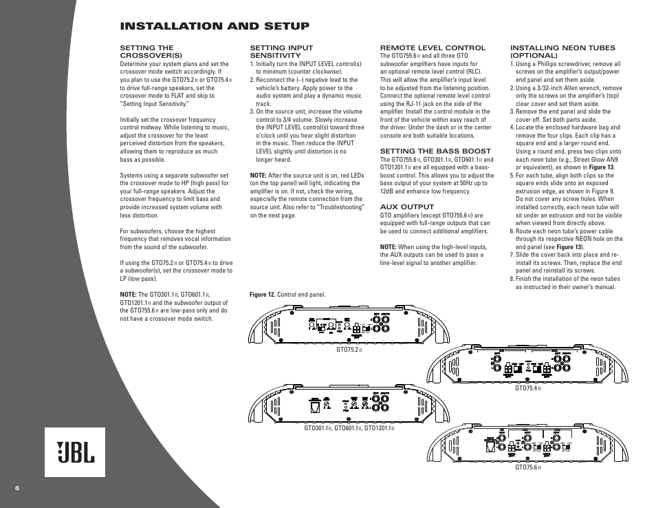 Installation and setup | JBL gto601.1 II User Manual | Page 6 / 8