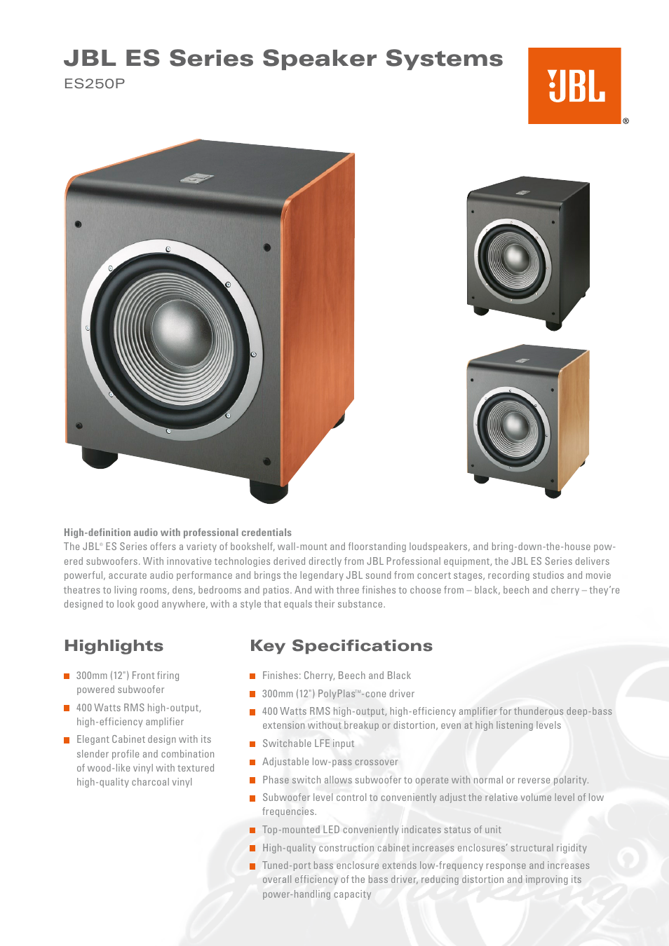 JBL ES Series User Manual | 2 pages