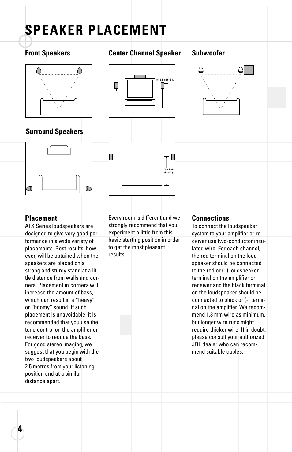 Speaker placement | JBL ATX100S User Manual | Page 4 / 10