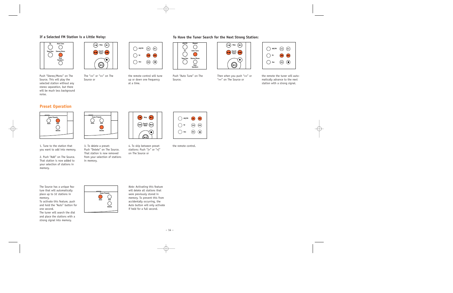 Preset operation, If a selected fm station is a little noisy | JBL ESC550 User Manual | Page 14 / 24