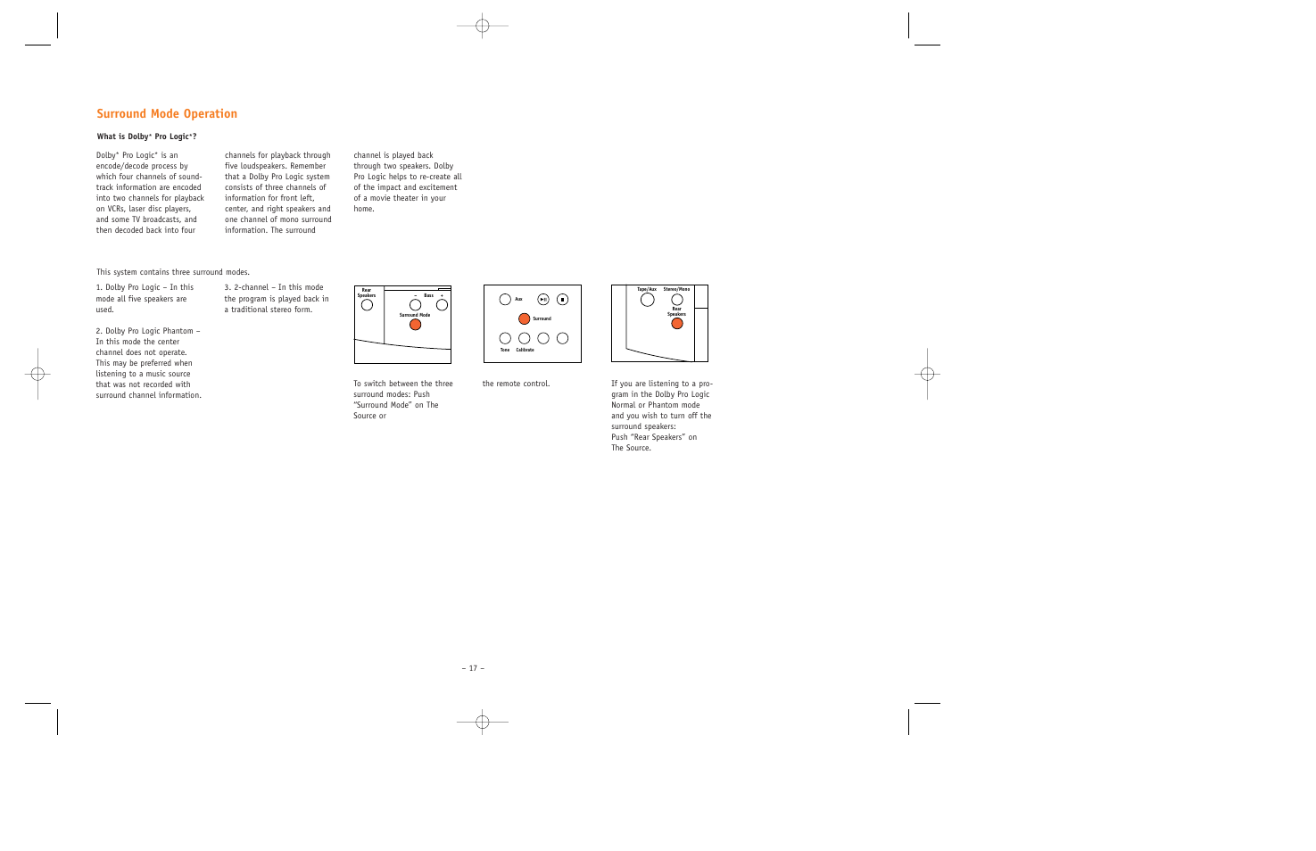 Surround mode operation | JBL ESC550 User Manual | Page 17 / 24