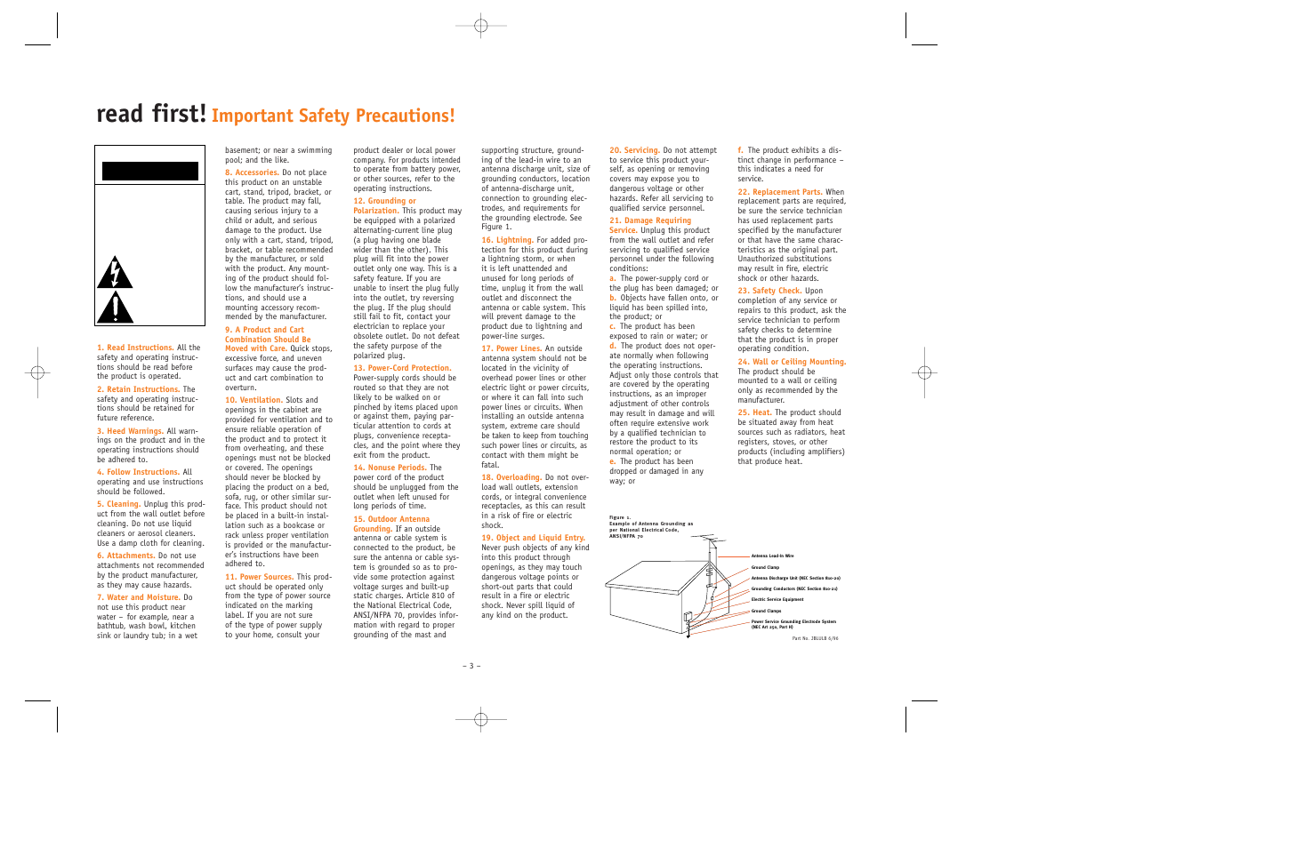 Read first, Important safety precautions, Caution | JBL ESC550 User Manual | Page 3 / 24