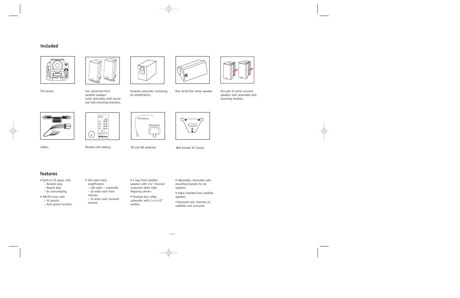 Included, Features | JBL ESC550 User Manual | Page 4 / 24