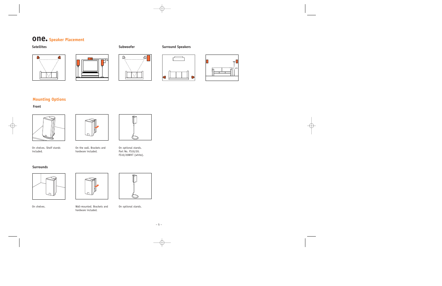 Mounting options, Speaker placement | JBL ESC550 User Manual | Page 5 / 24