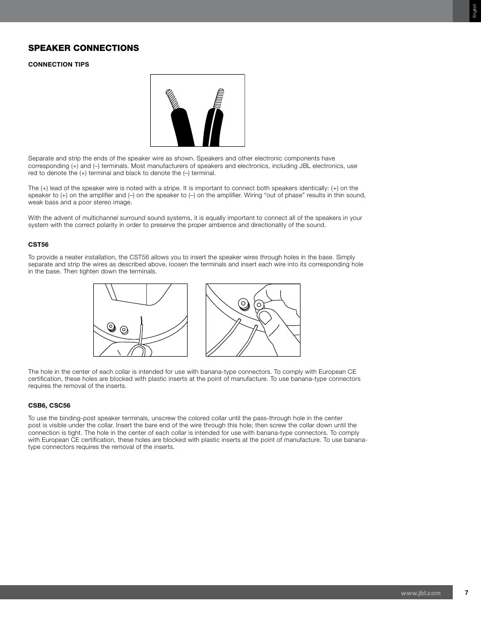 Speaker connections | JBL CSB6 User Manual | Page 7 / 12