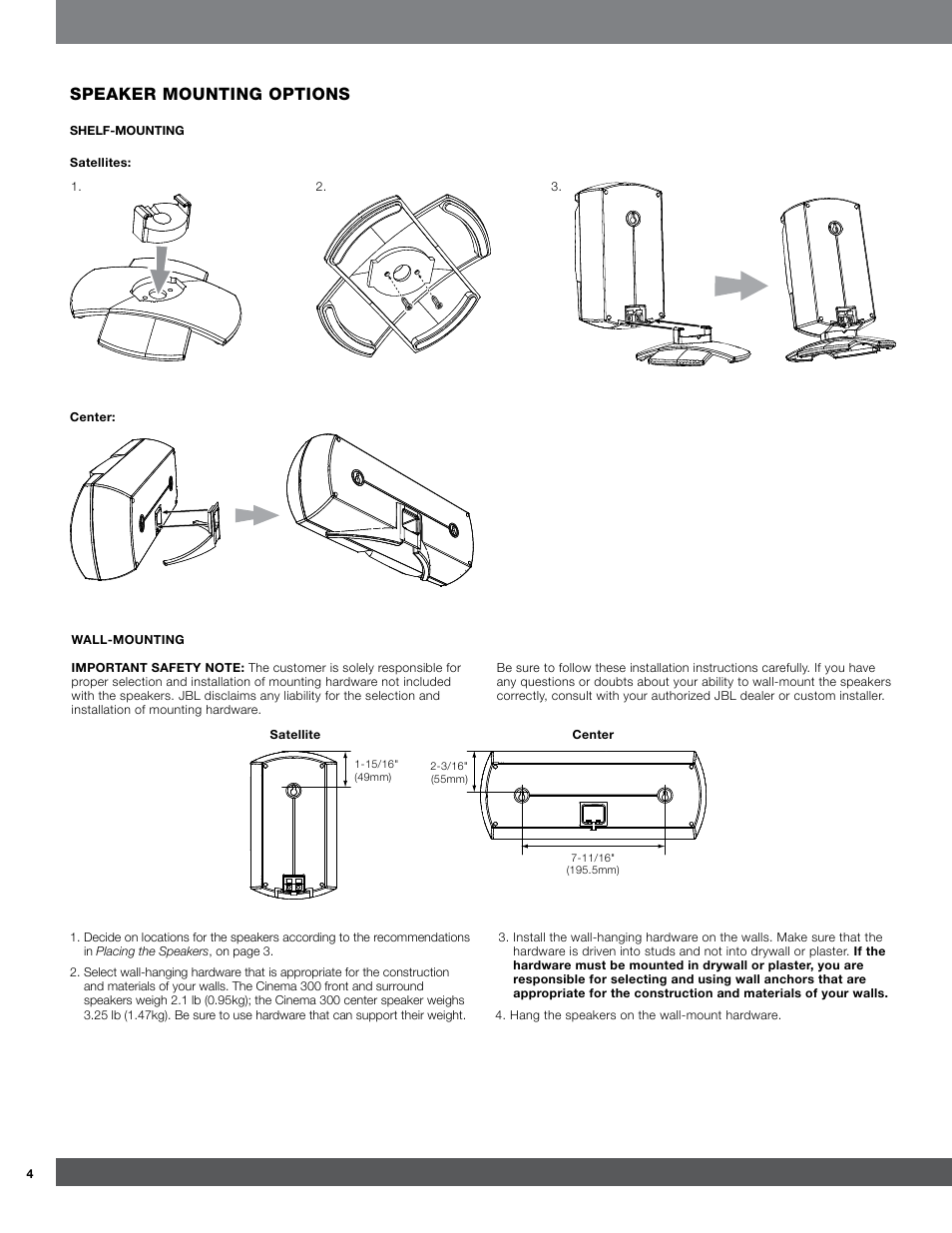 Speaker mounting options | JBL 300 User Manual | Page 4 / 8