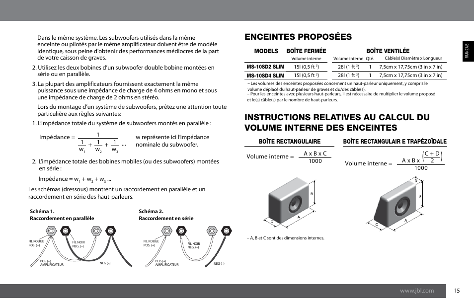 Enceintes proposées | JBL MS-10SD4 SLIM User Manual | Page 15 / 90