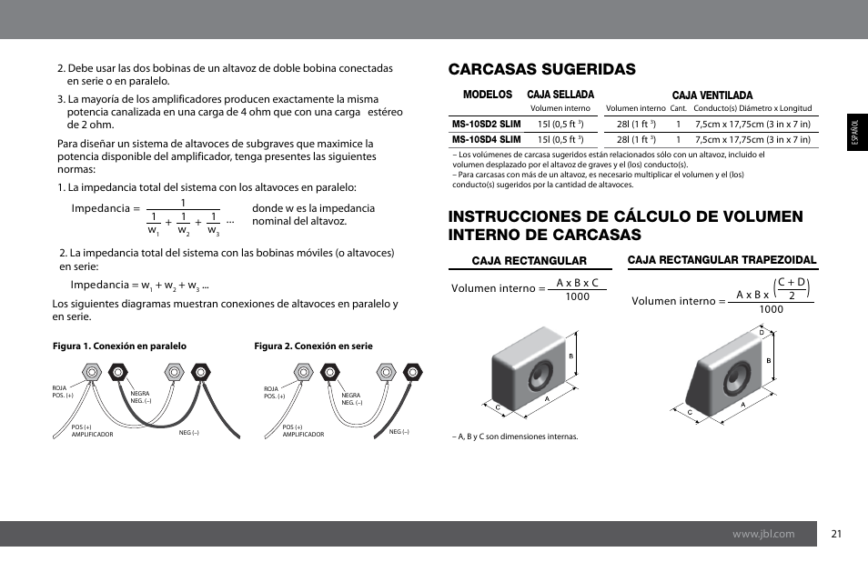 Carcasas sugeridas | JBL MS-10SD4 SLIM User Manual | Page 21 / 90