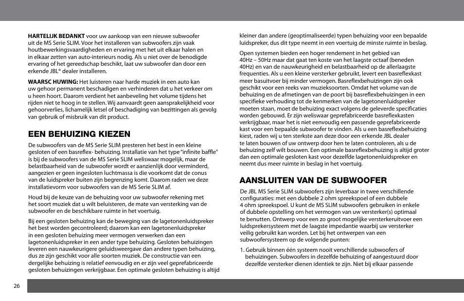 Een behuizing kiezen aansluiten van de subwoofer | JBL MS-10SD4 SLIM User Manual | Page 26 / 90