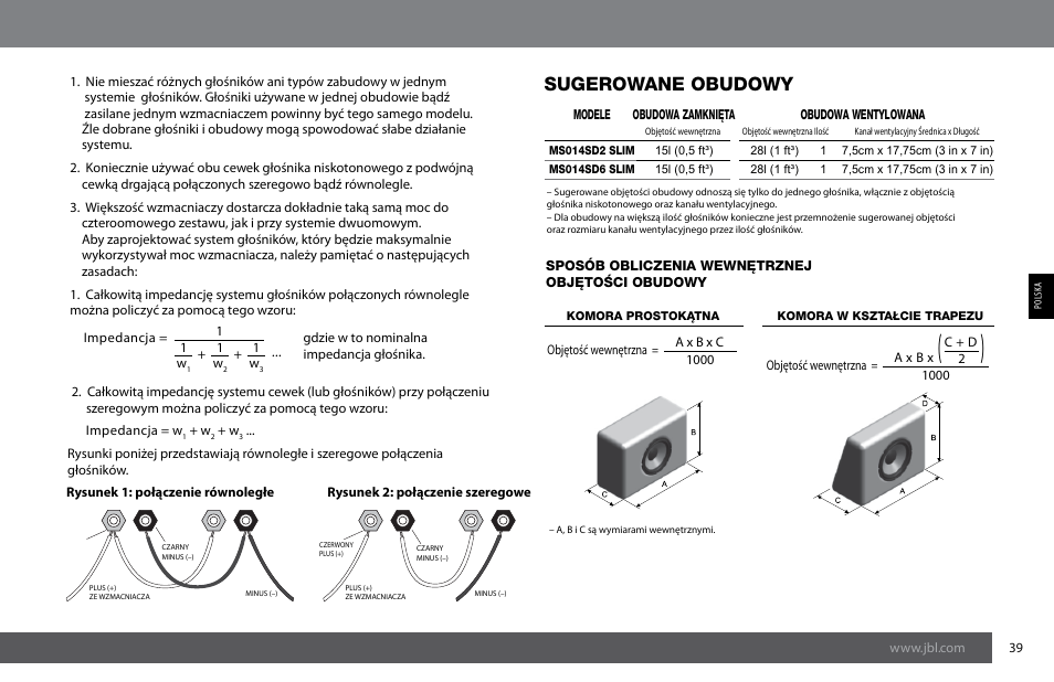 Sugerowane obudowy | JBL MS-10SD4 SLIM User Manual | Page 39 / 90