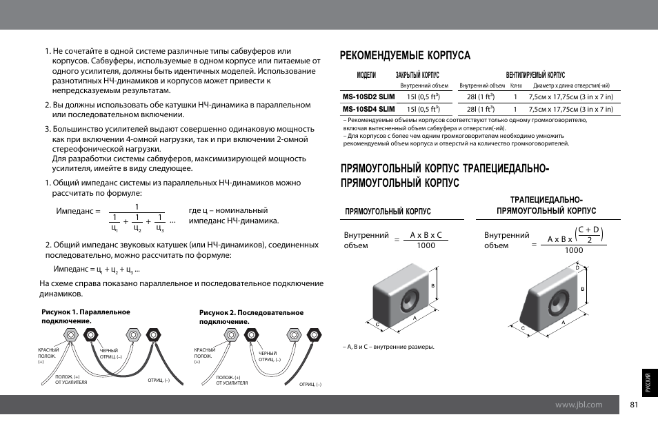 Рекомендуемые корпуса | JBL MS-10SD4 SLIM User Manual | Page 81 / 90