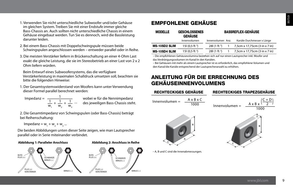 Empfohlene gehäuse | JBL MS-10SD4 SLIM User Manual | Page 9 / 90