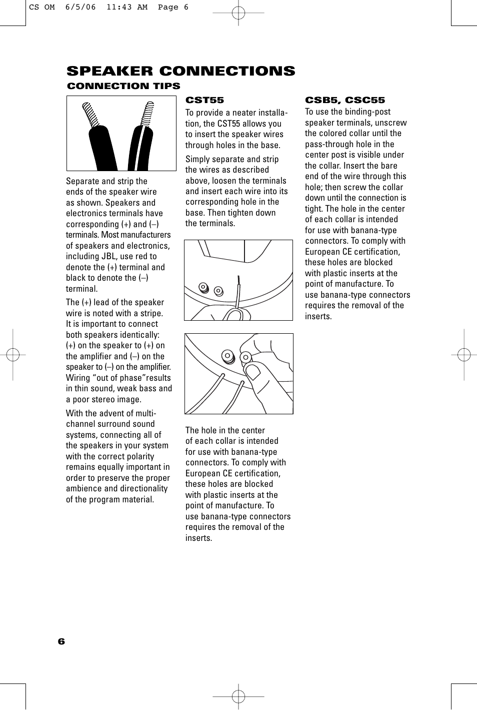 Speaker connections | JBL CSB5 User Manual | Page 6 / 12