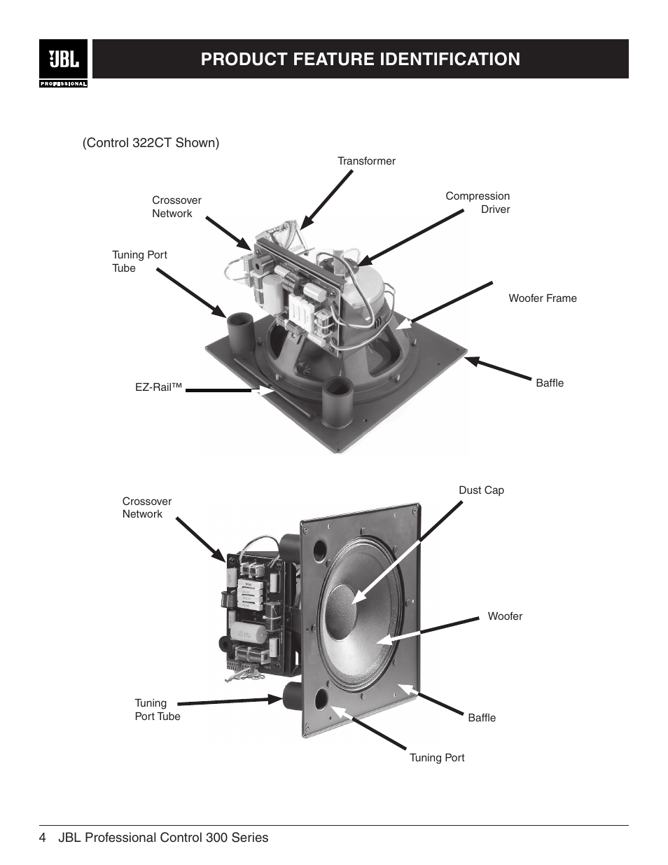 Product feature identification | JBL Control 322CT User Manual | Page 4 / 12